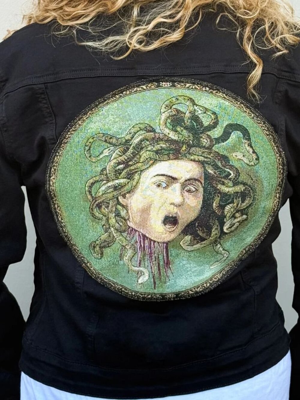 NWT Black Denim Jacket with Art Tapestry - Medusa